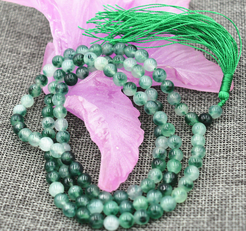 6mm stone Buddhist white green Emerald 108 Prayer Beads Mala Bracelet Necklace A