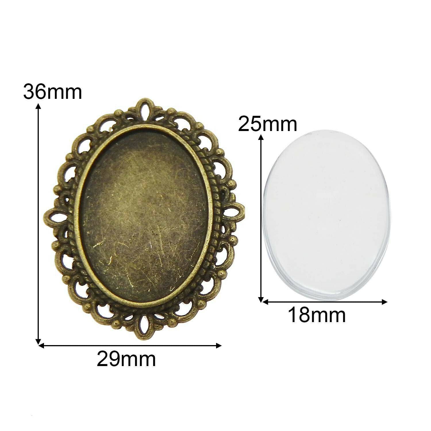 2Sets Alloy Bronze Oval Base w/ 25x18mm Glass Cameo Cabs Brooch DIY Accessories