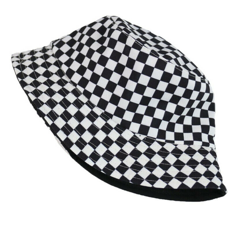 New Black White Plaid Check Bucket Hats Fishing Caps Women MensBDAU