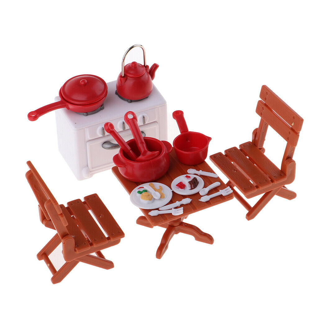 1:12 Modern Plastic Picnic Stove, Pot, Table and Chairs Furniture Fairy Garden