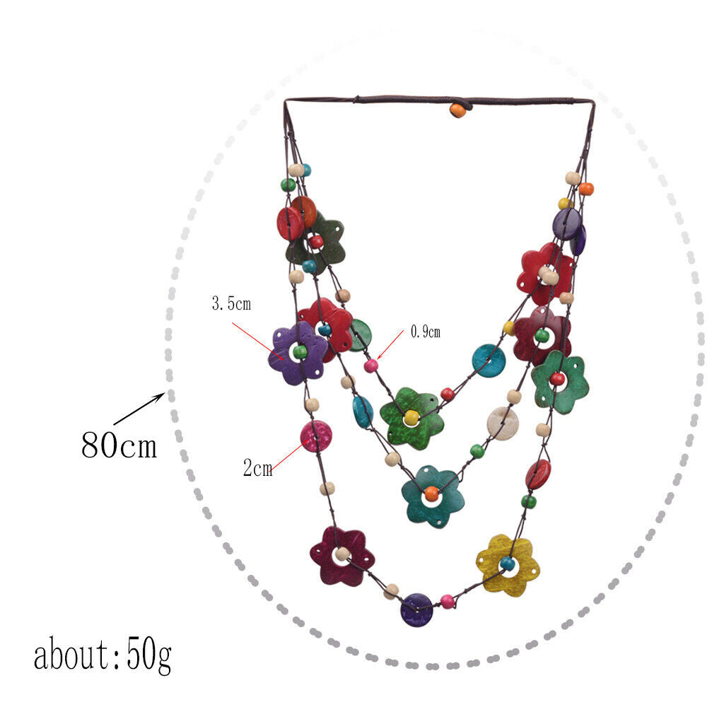 Women Fashion Multi-Layer Sweater Chain,Wooden Beads and Coconut Shell,Novel
