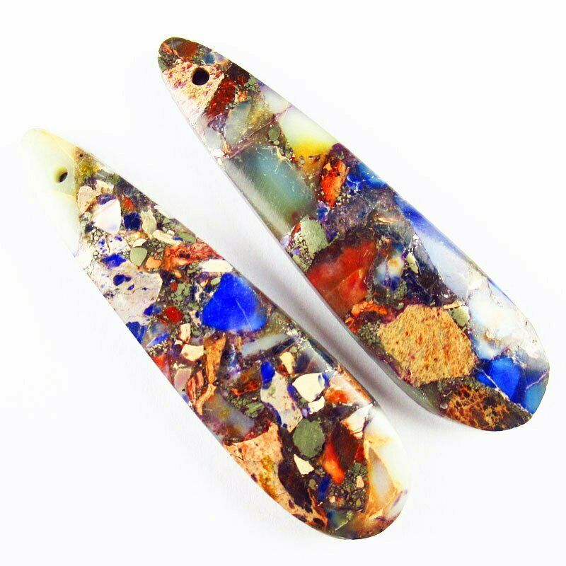 2pcs 45x12x4mm Purple Man-madeSea Sediment Jasper Pyrite Teardrop Pendant A527DP