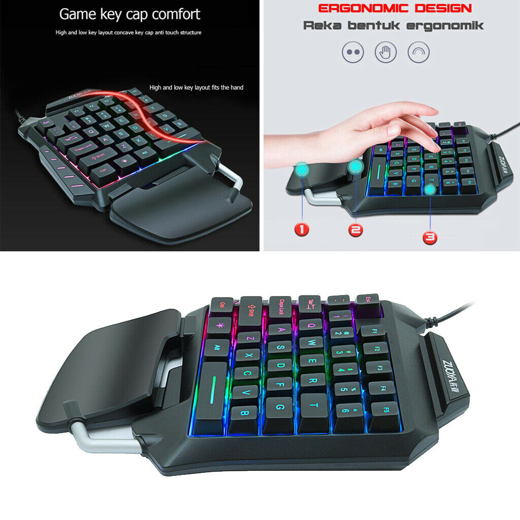 One-Hand Small Gaming Keyboard with Palm Rest 35 Keys RGB Colorful Backlight