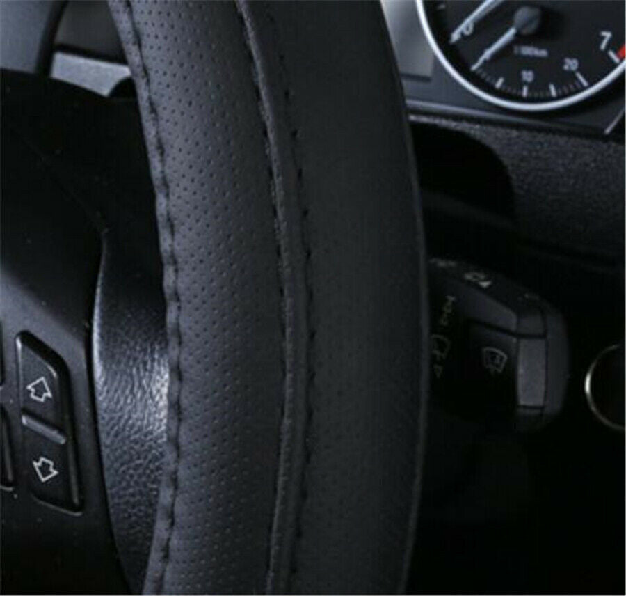 Black PU Leather Car Steering Wheel Covers Comfortable Grip 4-Season Universal