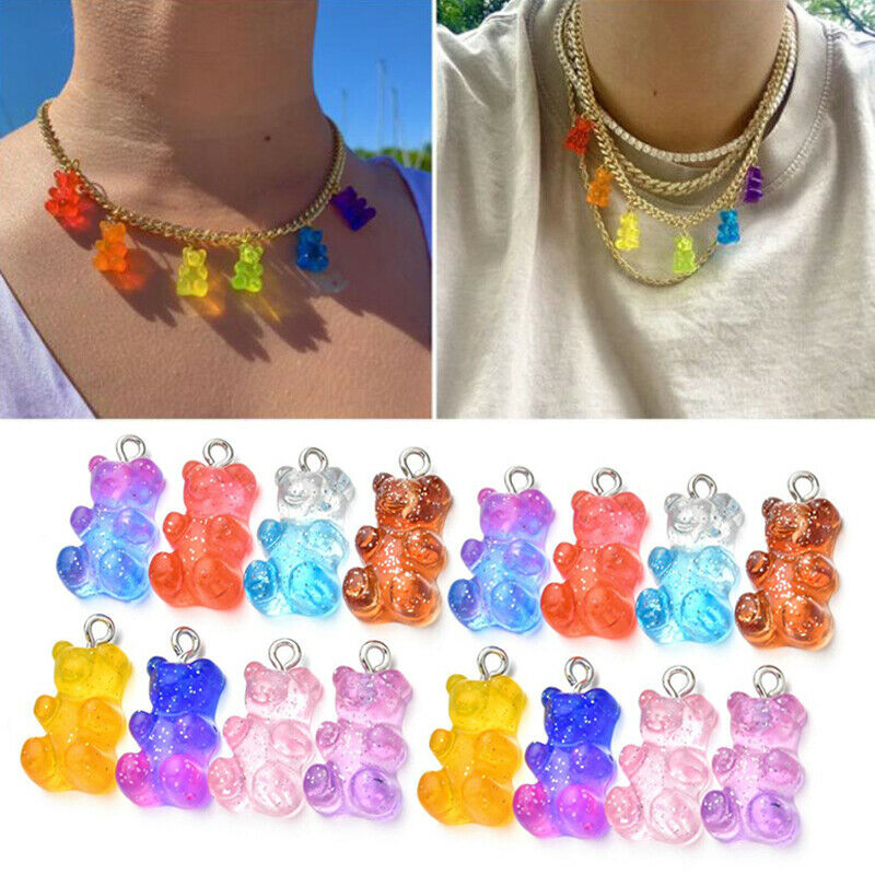 10Pcs Gummy Bear Charms Pendant Cartoon Bear Bead for DIY Crafts Jewelry Mak_DF