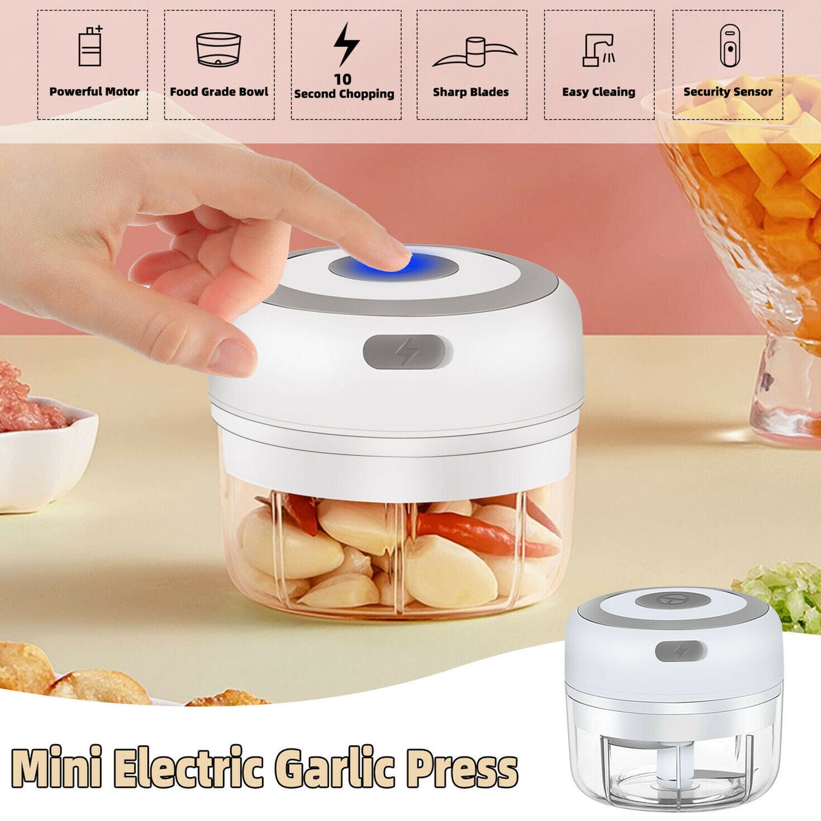 Electric Mini Garlic Chopper Meat Grinder Crusher for Nut Fruit Vegetable Food
