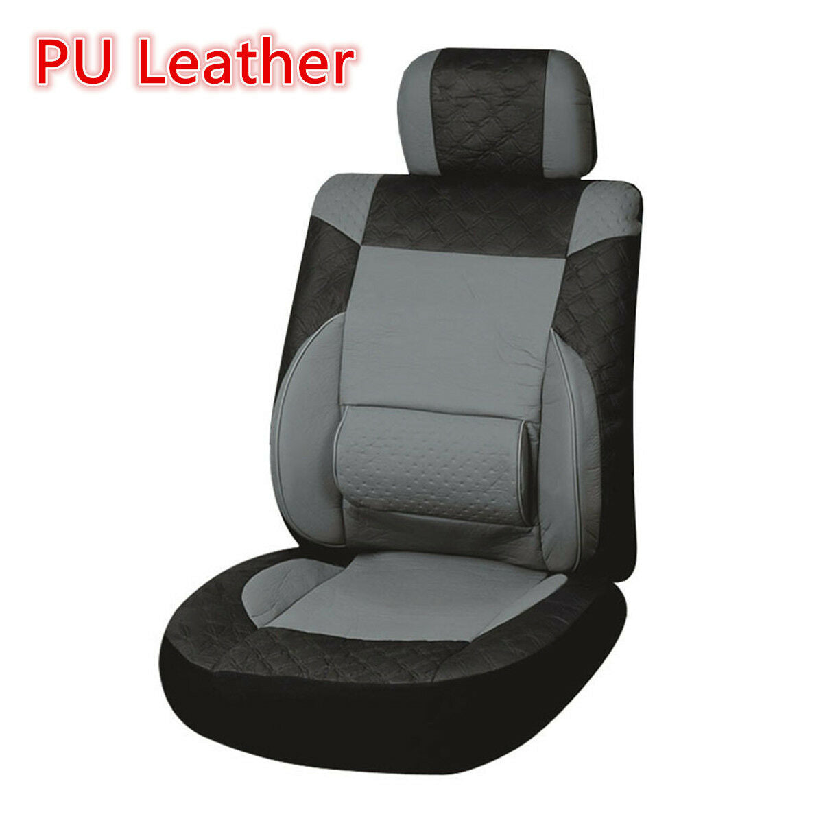 1x Universal PU Leather 3MM Sponge Auto Car Front Seat Cover Cushion Black+Gray