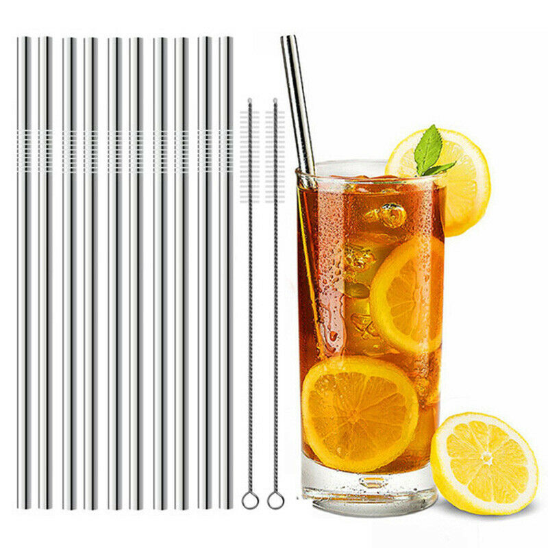 10.5"Long Reusable Stainless Steel Straight Drinking Straws w/ Cleaner for 30 Oz