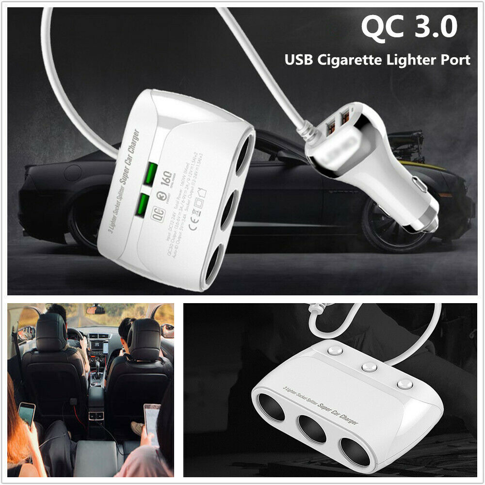 QC3.0 USB Car Fast Charger Independent Switch Cigarette Lighter Socket Splitter