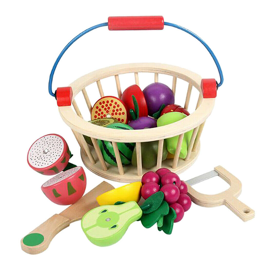 Wooden Role Play Cutting Toys Kids Kitchen Food Playset Children Cookware