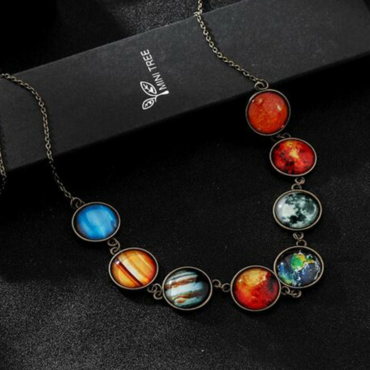 Galaxy Space Universe Solar System Planet Pendant Glow in the Dark Necklace