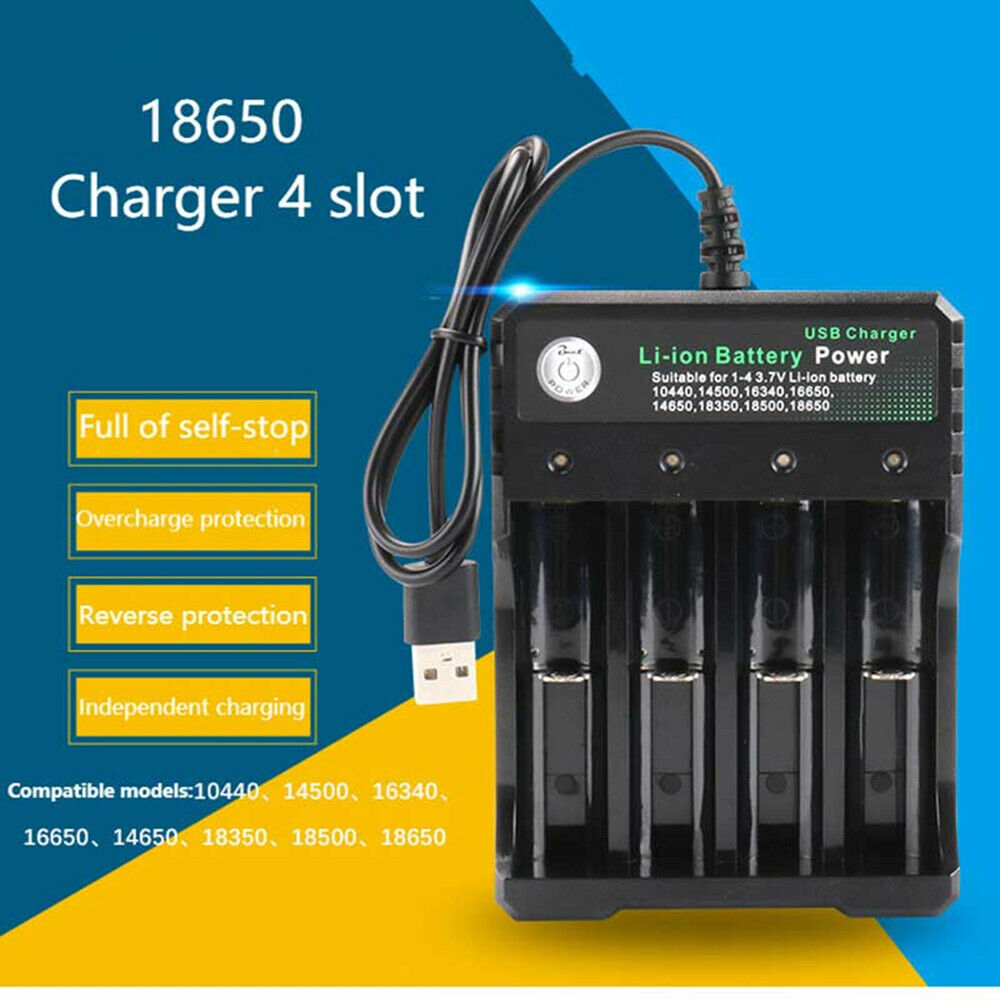 18650 Charger 4-Slot Li-Ion Lithium Battery Player Amplifier USB Charging Stand