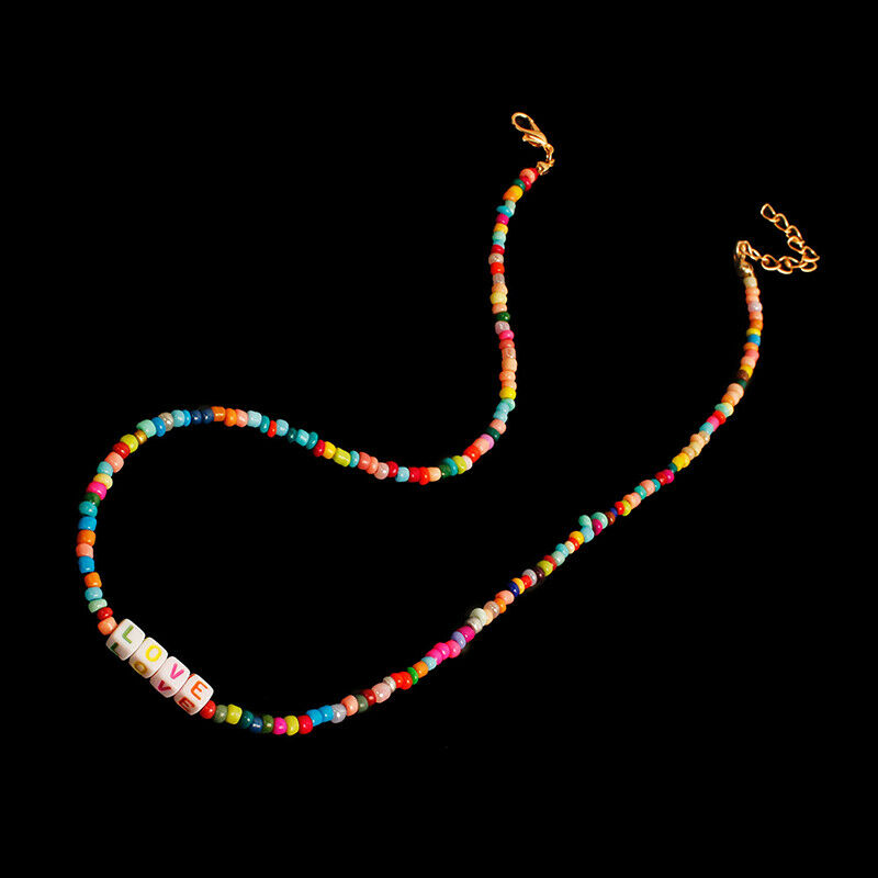 Boho Women Choker Letter Colorful Beads Chain Women Charm Necklace Jewelr.l8