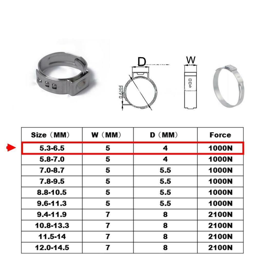 10 Pieces Car Stainless Steel Single Ear Hose Clamps 5.8mm-7mm