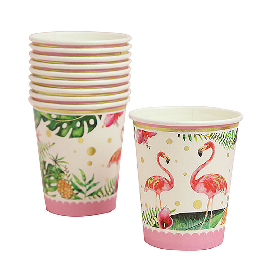 40 Set Hawaiian Flamingo Paper Cups Plates Set Tropical Luau Summer Beach Party