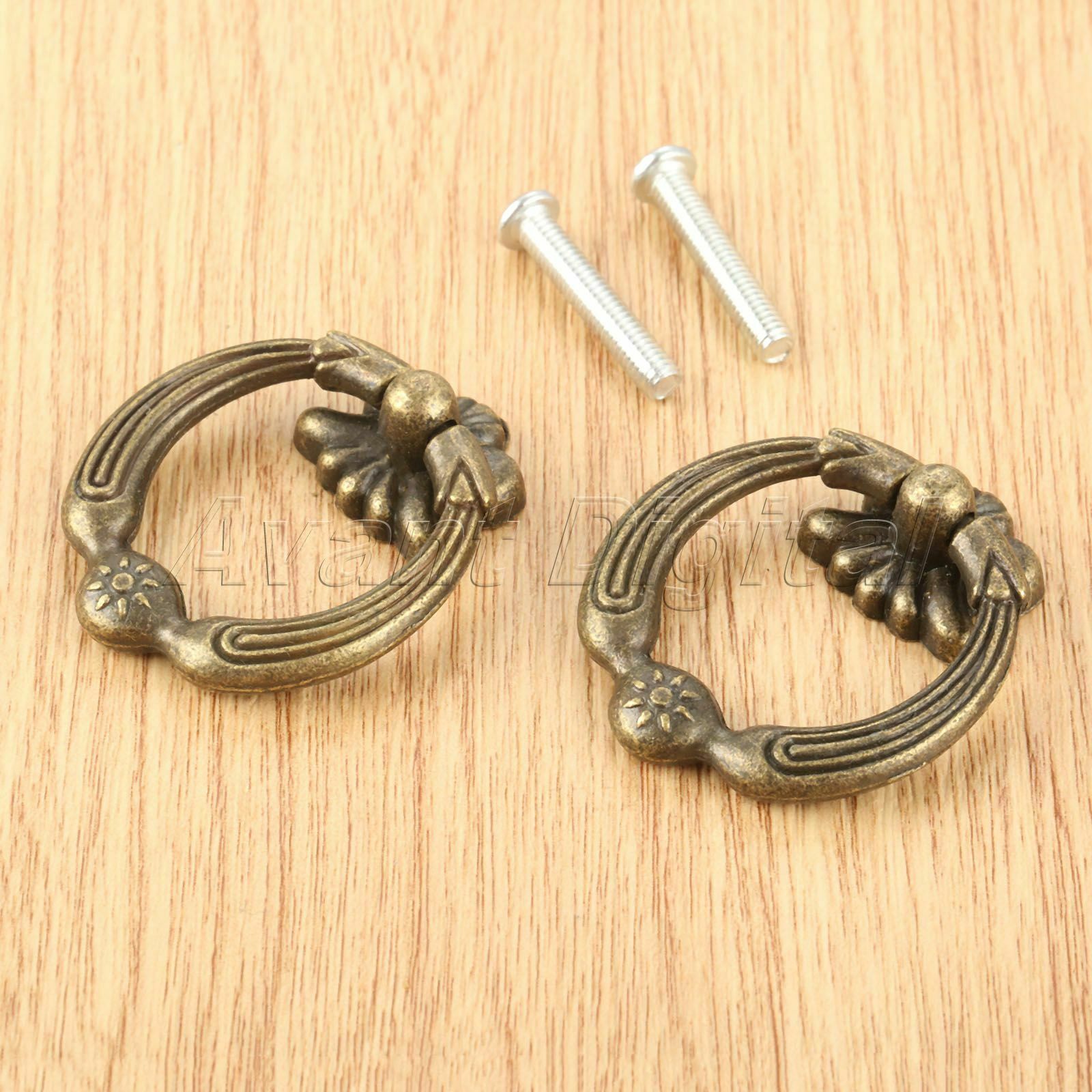 42*36mm Furniture Retro Cabinet Drawer Handles Knobs Jewelry Box Pulls Ring 2Pcs