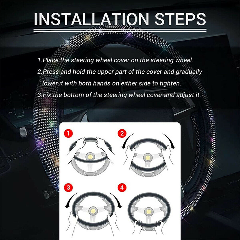 Car Steering Wheel Cover Rhinestones Breathable Anti-Slip Wheel Protector Cover