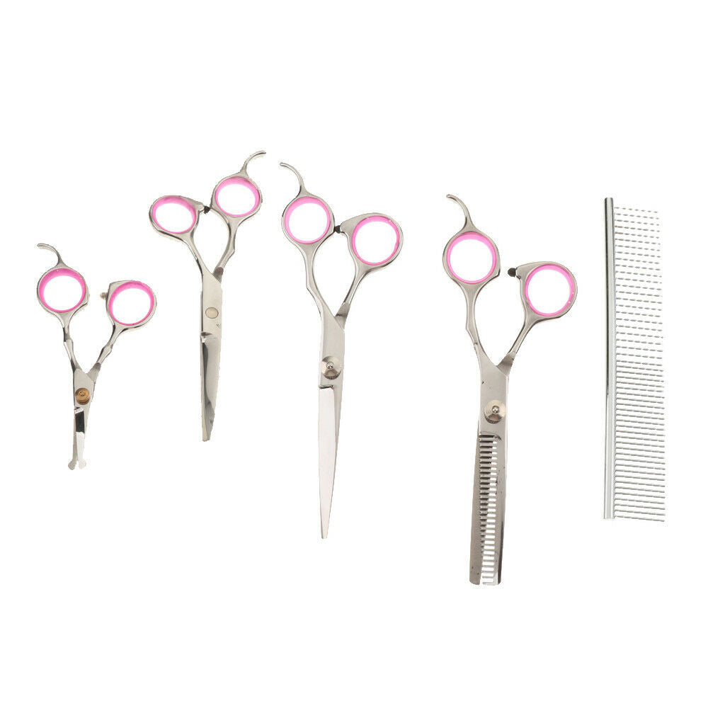 5Pcs Professional Dog Cutting Scissors Kit Thinning Scissors Stainless Steel