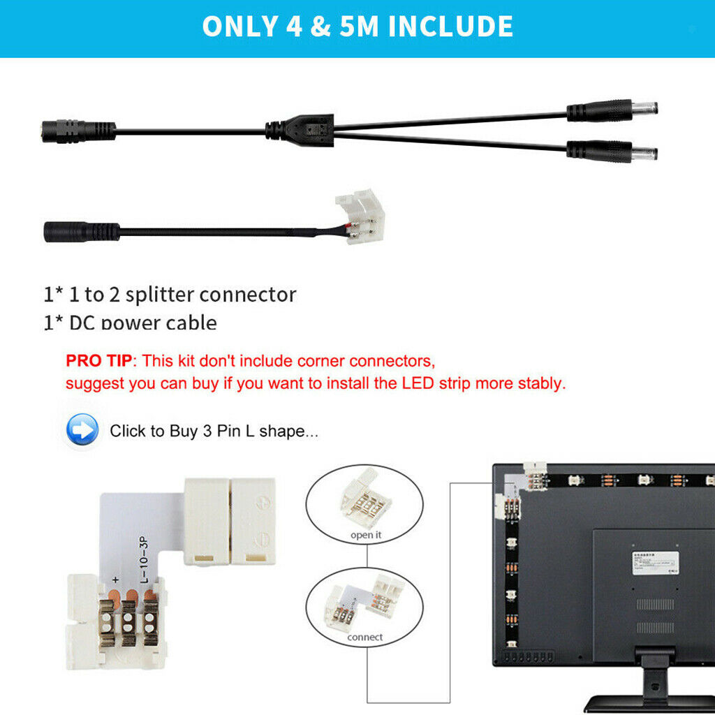 DIY RGB 5050 LED Strip Lights for Room Bedroom TV Desk Home Decoration 4m