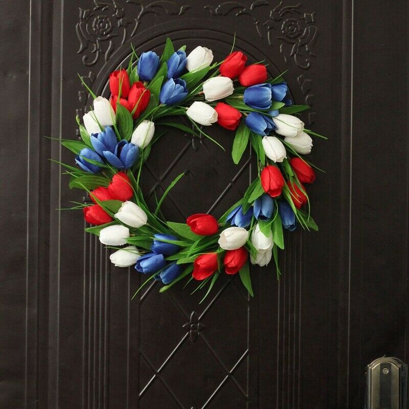 Artificial  Wreath American Independence Day Patriotic Wreath for Front DoorO1M2