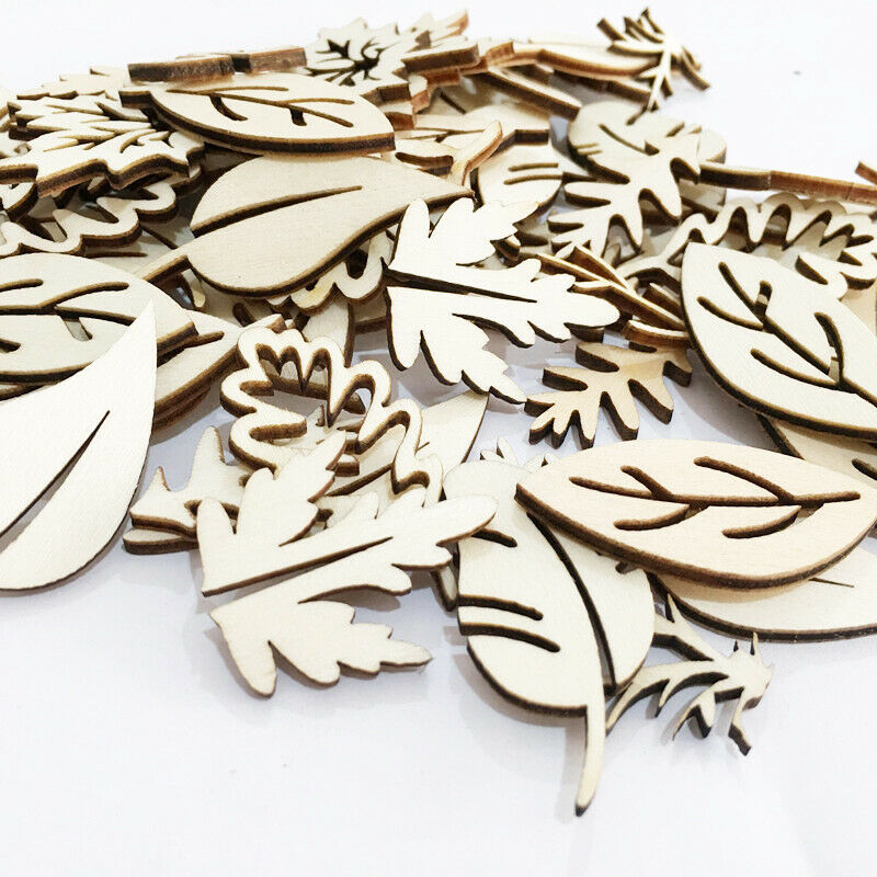 50Pc Natural Wooden Leaves Embellishments DIY Craft Wedding Christmas Decoration