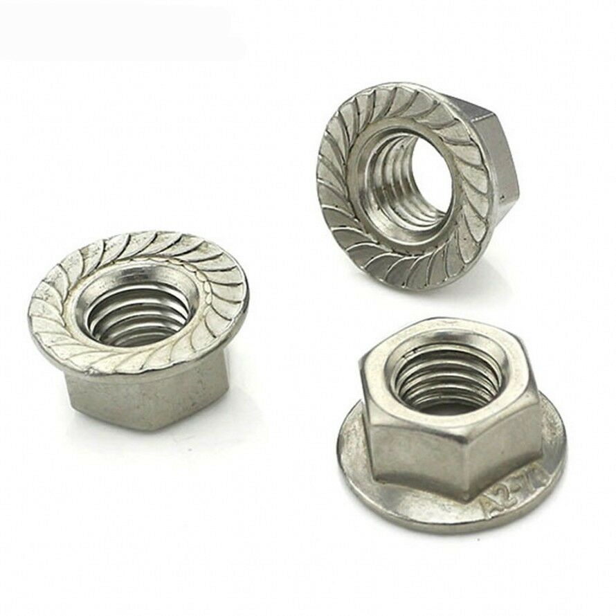 2Pcs M10*1.25mm Fine Pitch Serrated Flange Nuts Hex Lock Nuts 304 A2 Stainless