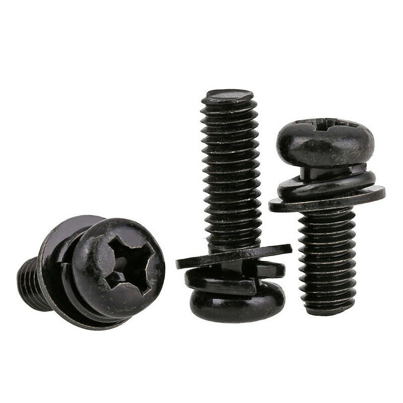 60Pcs M4*6-20mm Phillips Pan Head Machine Screws Spring Washer Kit -Black Zinc