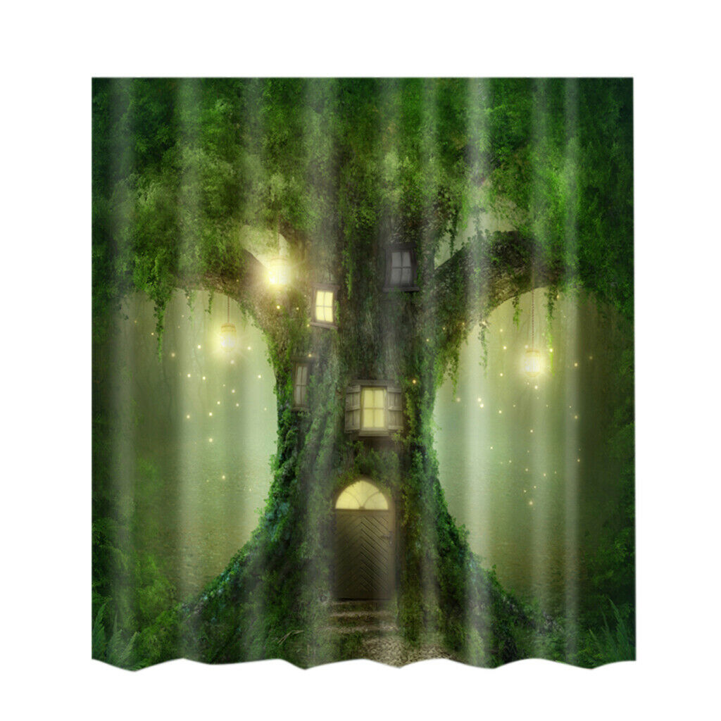 Water Resistant Bathroom Shower Curtain Panel with 12 Hooks Treehouse