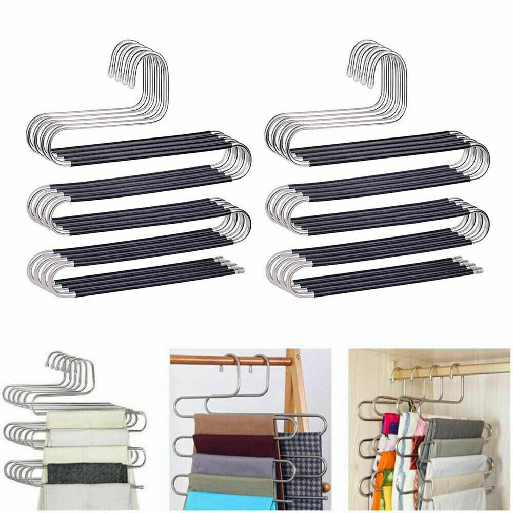 Pants Hangers Non Slip Updated S-Shaped 5 Layers Hangers Closet Space Saver US