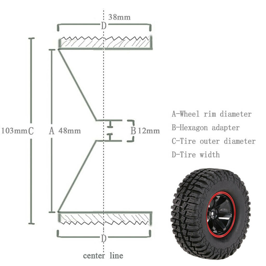 4 Pieces 1.9inch Wheels Tyres for RC 1:10 Climbing Crawler Parts Red