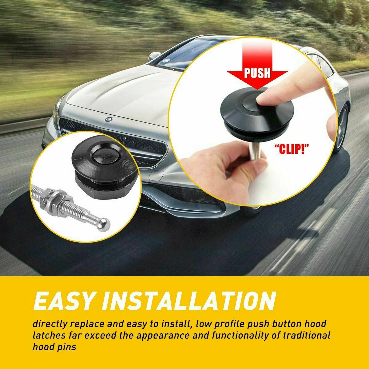 Auto Car Push Button Quick Release Hood Bonnet Pins Lock Clip Bumper Latch Kit