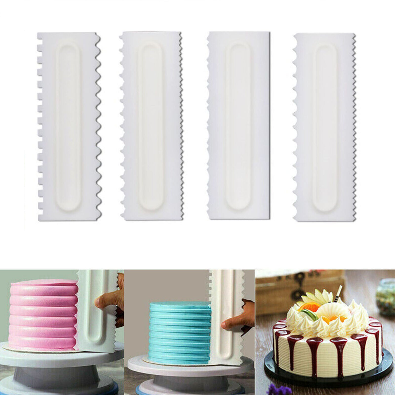 4Pcs Cake Decorating Comb Icing Smoother Scraper Edge Frosting Tool Spatula Set