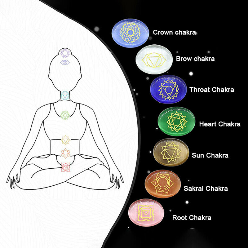 7pcs/Set Engraved Chakra Stone Palm Stone Crystal Reiki Healing Symbols StonBDA