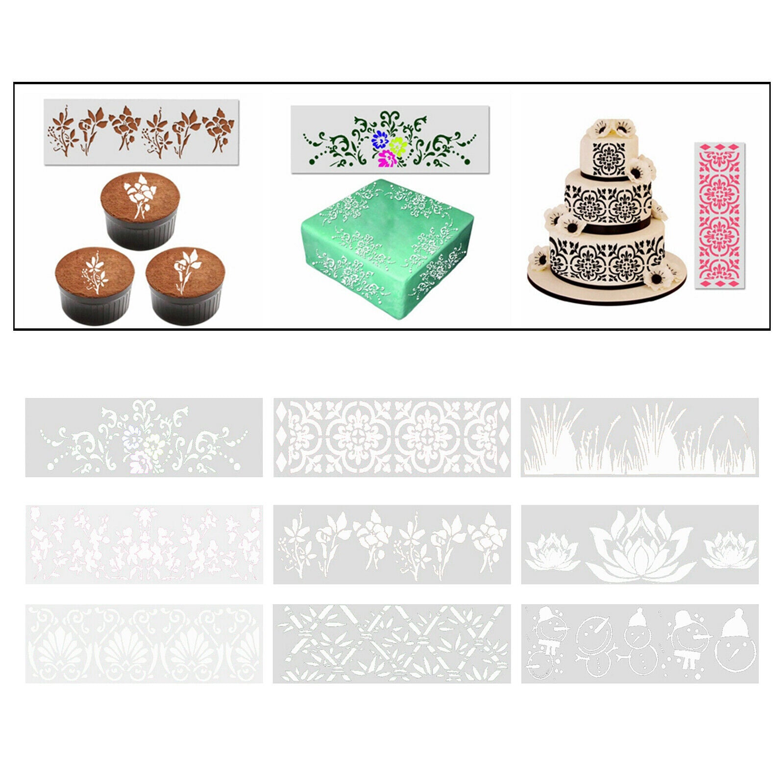 9 Pieces Different Style DIY Silicone Cake Lace Decoration Moulds Embossing