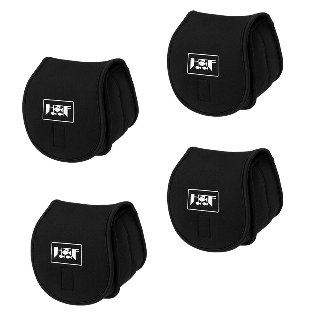 4x Neoprene Fishing Reel Bag Shockproof Cover Storage Sleeve - Black