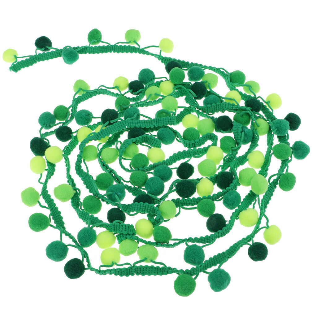3 Yards Pom Pom Tassel Ball Fringe Ribbon Trim Sewing on Bag Hat 30mm Green