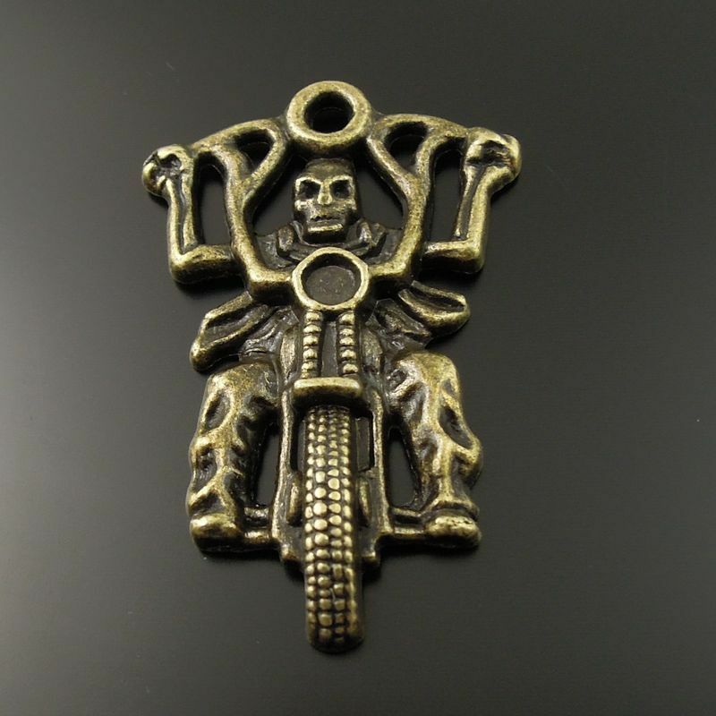 9pc/lots Retro Bronze Alloy Skeleton In Motorcycle Charms Pendants Crafts 35246