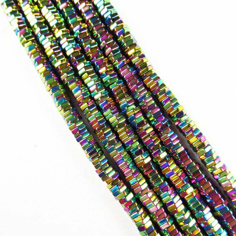 Faceted Rainbow Hematite Hexagon Pendant Loose Bead 15.5 " 4x1mm 20g A-469TS
