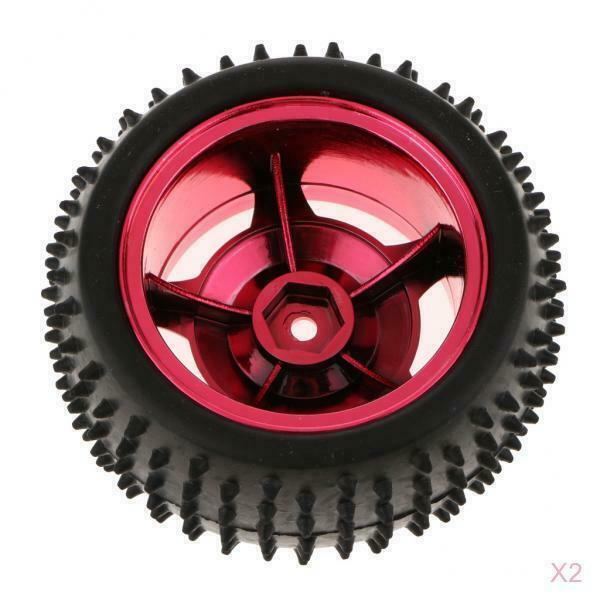 2 Pieces Black+Red ABS Plastic and TPE Rubber Tire TT Motor Car Wheel Smart Car