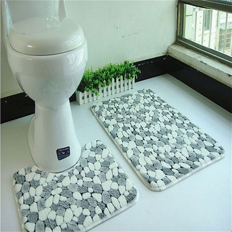 Soft 2pcs Floor Rug Carpet Bath Pedestal Mat Bathroom Shower Toilet Non slip  FT
