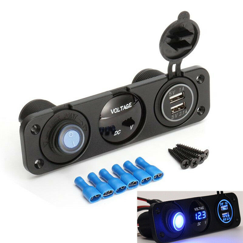 Multifunctional Voltmeter+Dual USB Car Charger+Rocker Switch+Cigarette Lighter