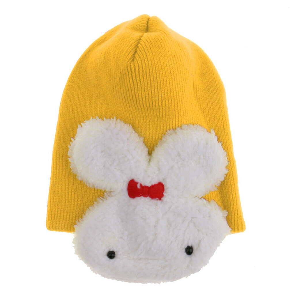 Double Rabbit Ear Protection Caps Warm Winter Knitted   Hat-Yellow