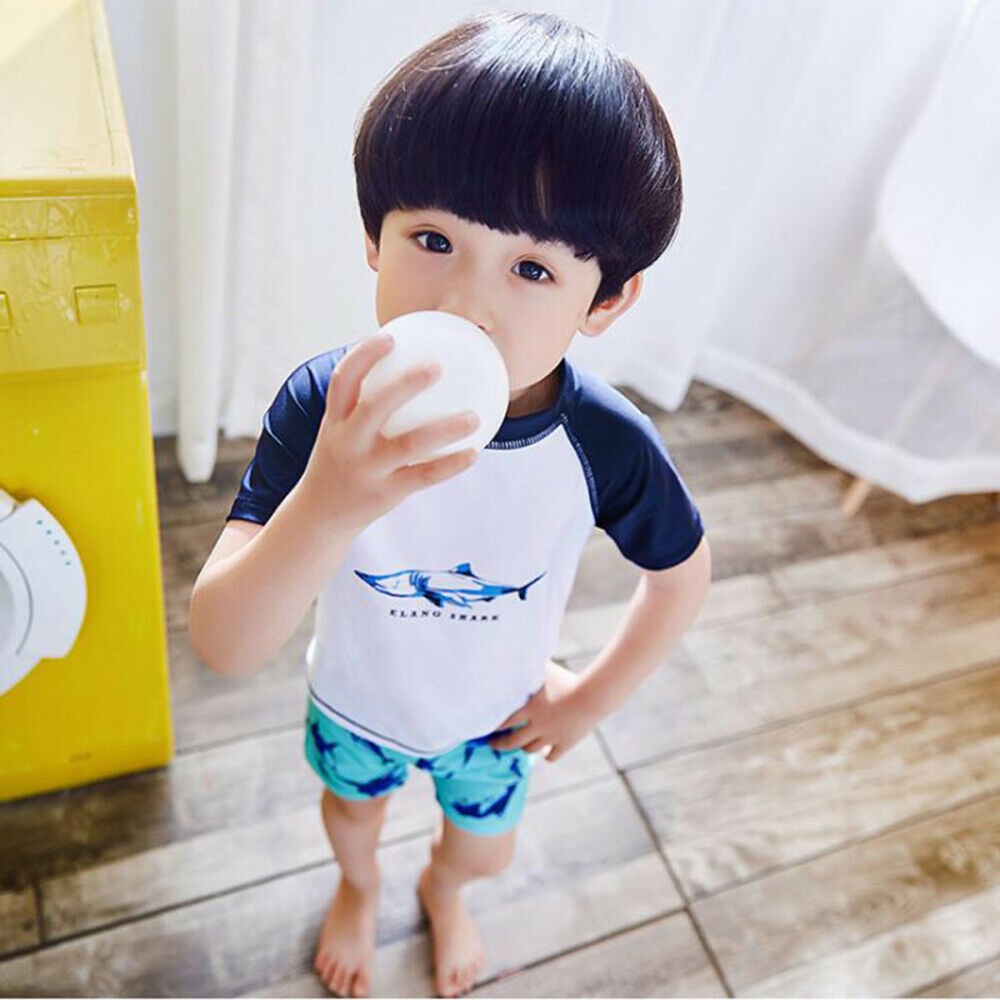 Kids Boy Baby 3pcs Swimwear Swimsuit Bathing Suit T-Shirt+Shorts+Cap Outfits Set