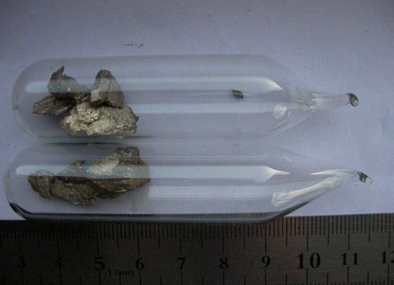 Ytterbium Metal 99.99%, 10g Ingot Irregular Lump Pieces in glass ampoule