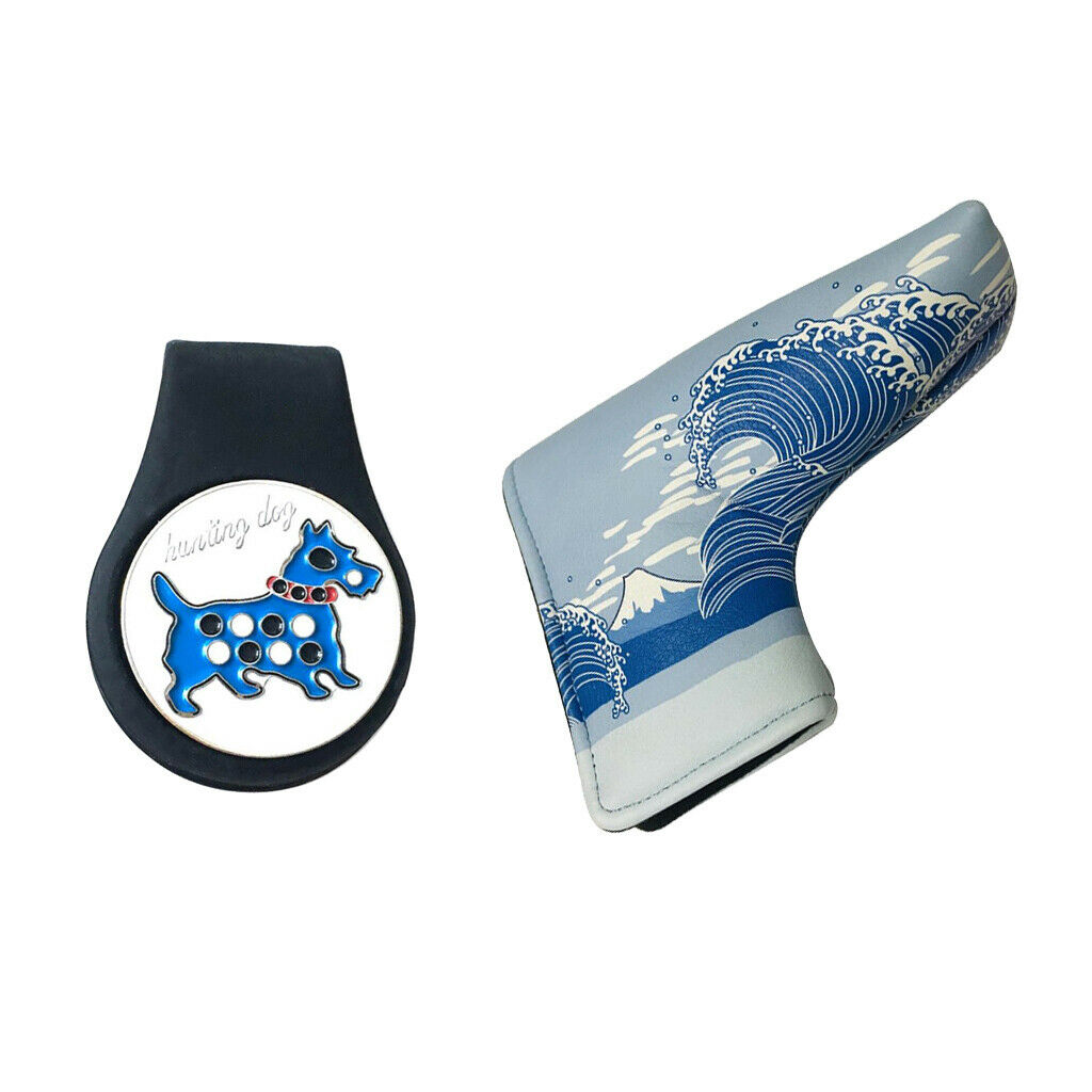 Golf Club Head Cover Wave Headcover Hat Clip with Ball Marker Protector Gift