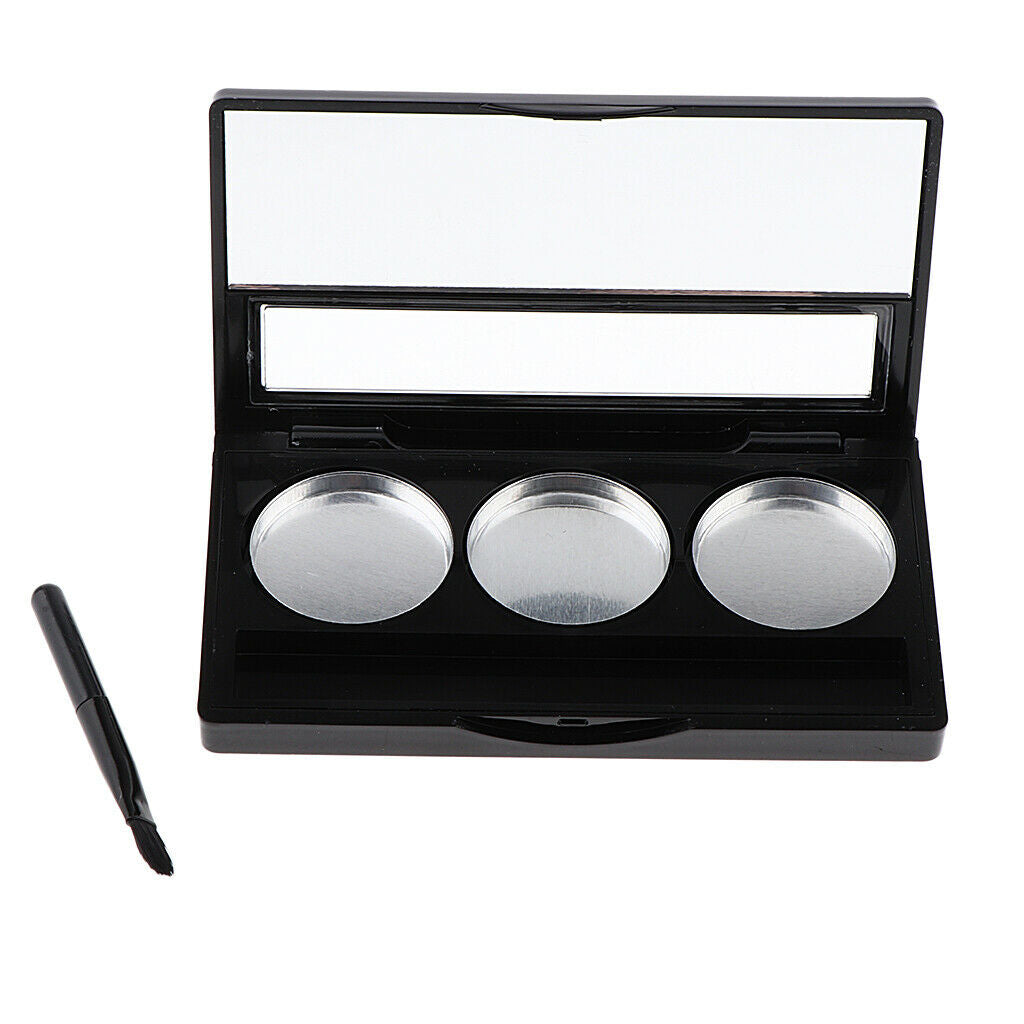 Black DIY Empty 3 Grid 26mm Eyeshadow Lipstick Blush Palette Box Case Square