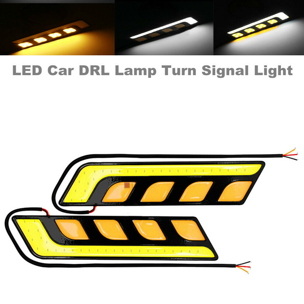 2PCS LED Car DRL Lamp Turn Signal Light White + Amber Waterproof Side Indicator