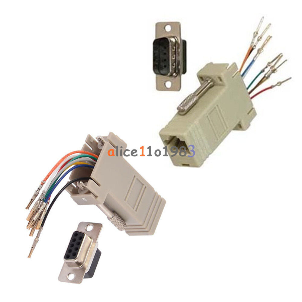 RS232 DB9 Male/Female Plug Connector RJ45 Female Buchse Ethernet Adapter