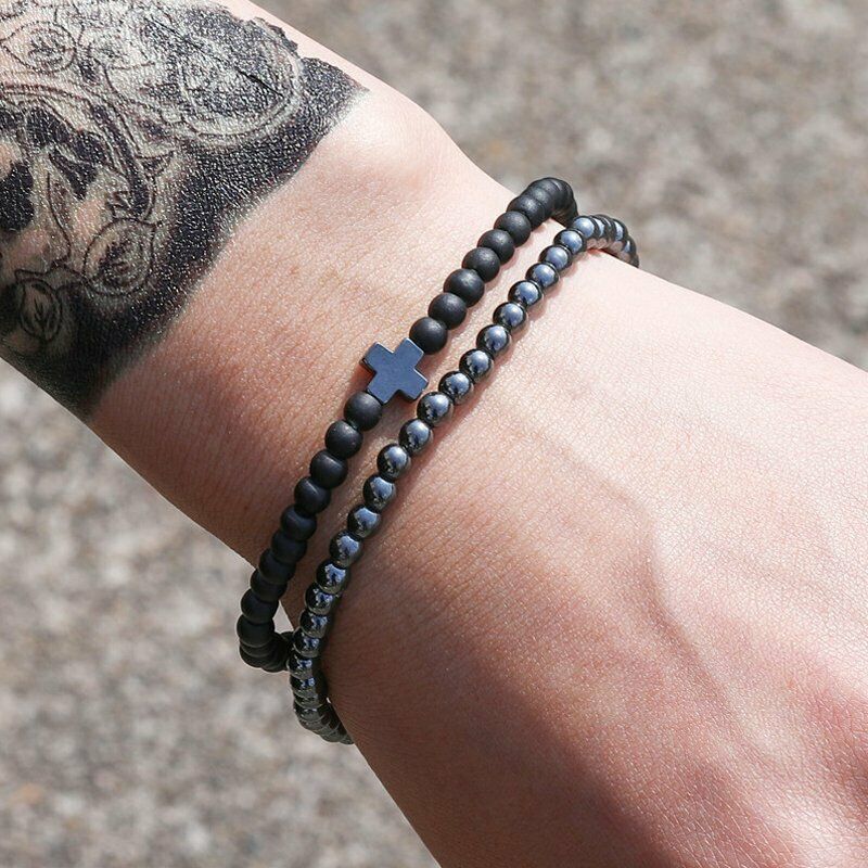 2Pcs/Set Crown Frosted Stone Beaded Bracelet Bangle Wristband Men Jewelry Gifts