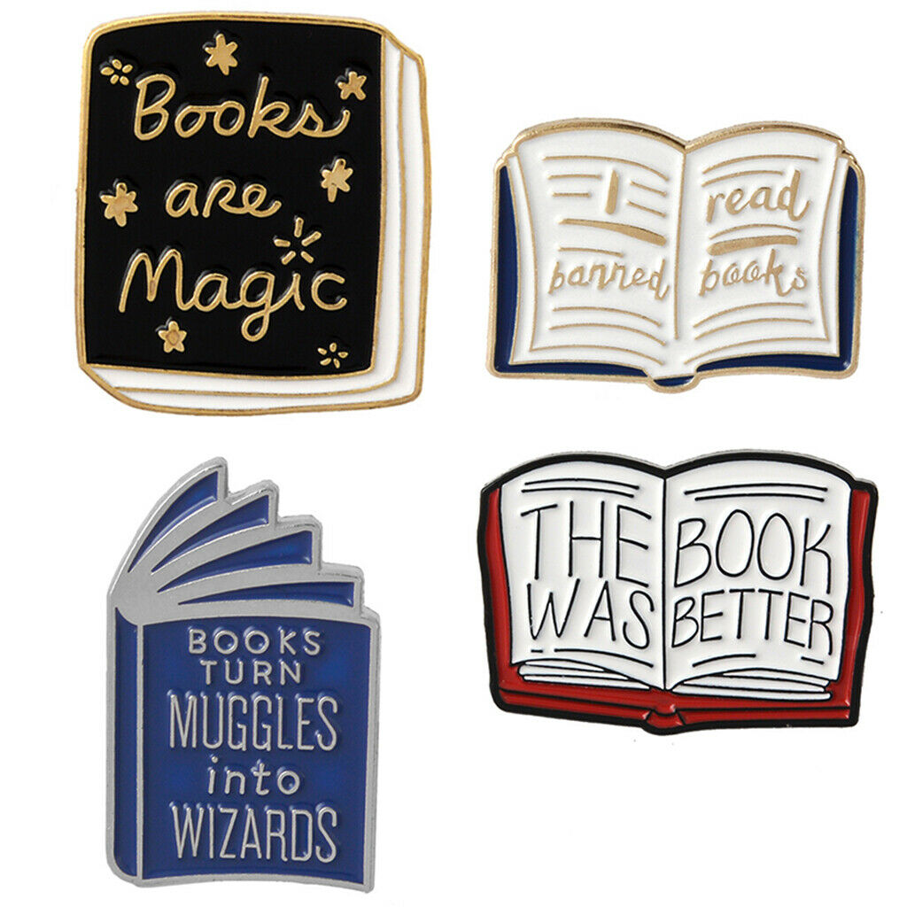 Set of 4pcs Women Kids Cartoon Enamel Book Brooch Collar Pin Badge Corsage